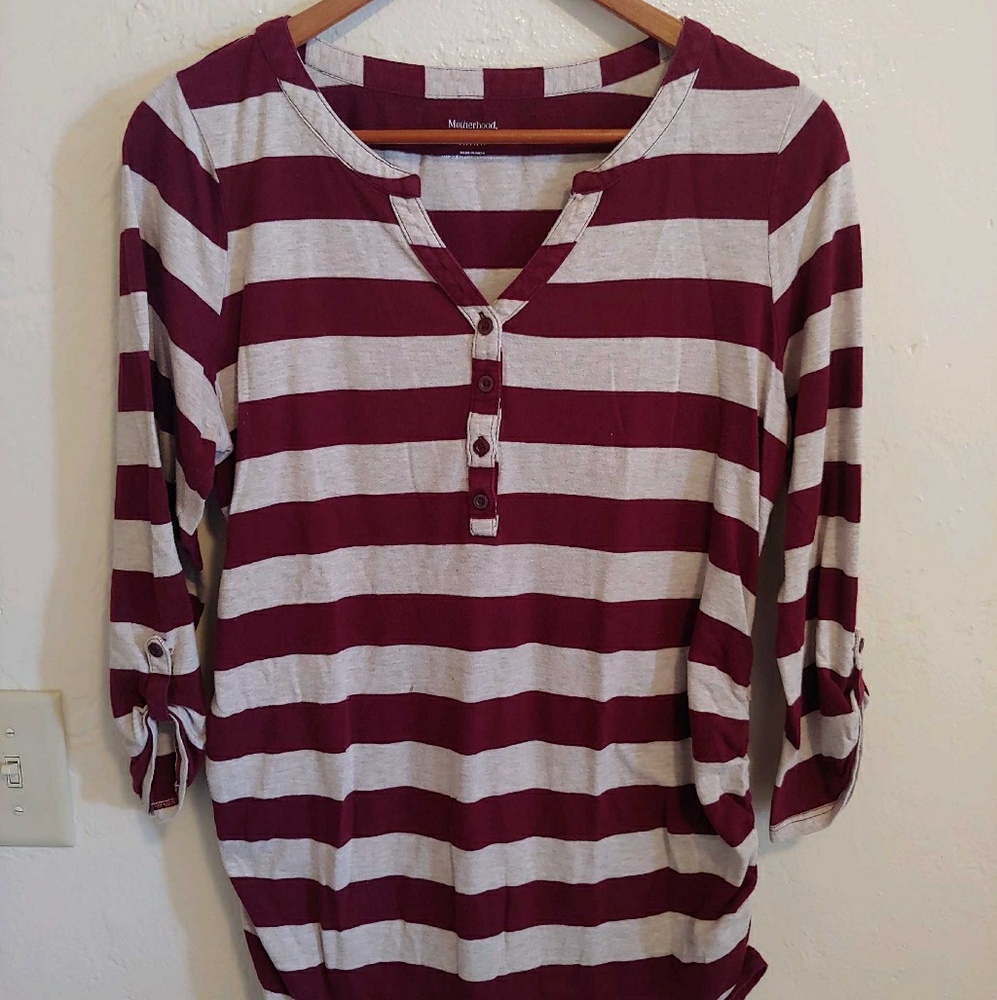 Motherhood Maternity burgundy striped shirt